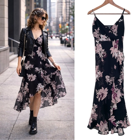 le chateau Dresses & Skirts - Le Château Y2K Dark Floral Fairy Babydoll Asymmetric Midi Dress Flowy XS Grunge
